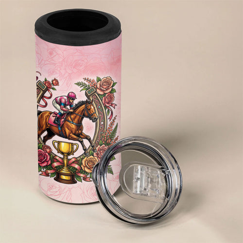 Melbourne Horse Race 4 in 1 Can Cooler Tumbler Aussie Floral Horseshoe Pink Rose