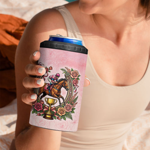 Melbourne Horse Race 4 in 1 Can Cooler Tumbler Aussie Floral Horseshoe Pink Rose