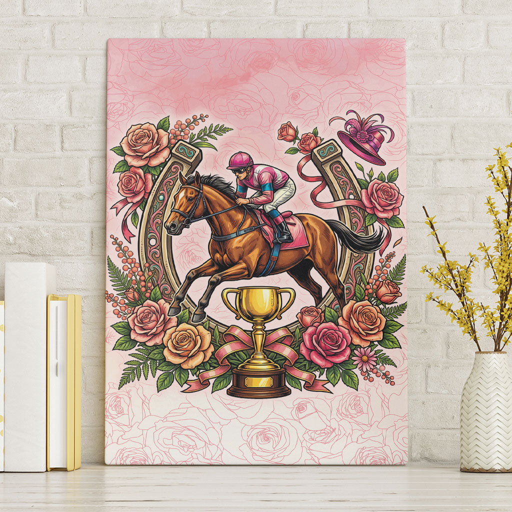 Melbourne Horse Race Canvas Wall Art Aussie Floral Horseshoe Pink Rose