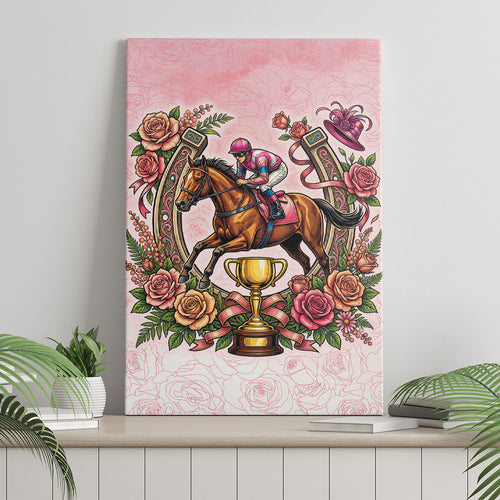 Melbourne Horse Race Canvas Wall Art Aussie Floral Horseshoe Pink Rose