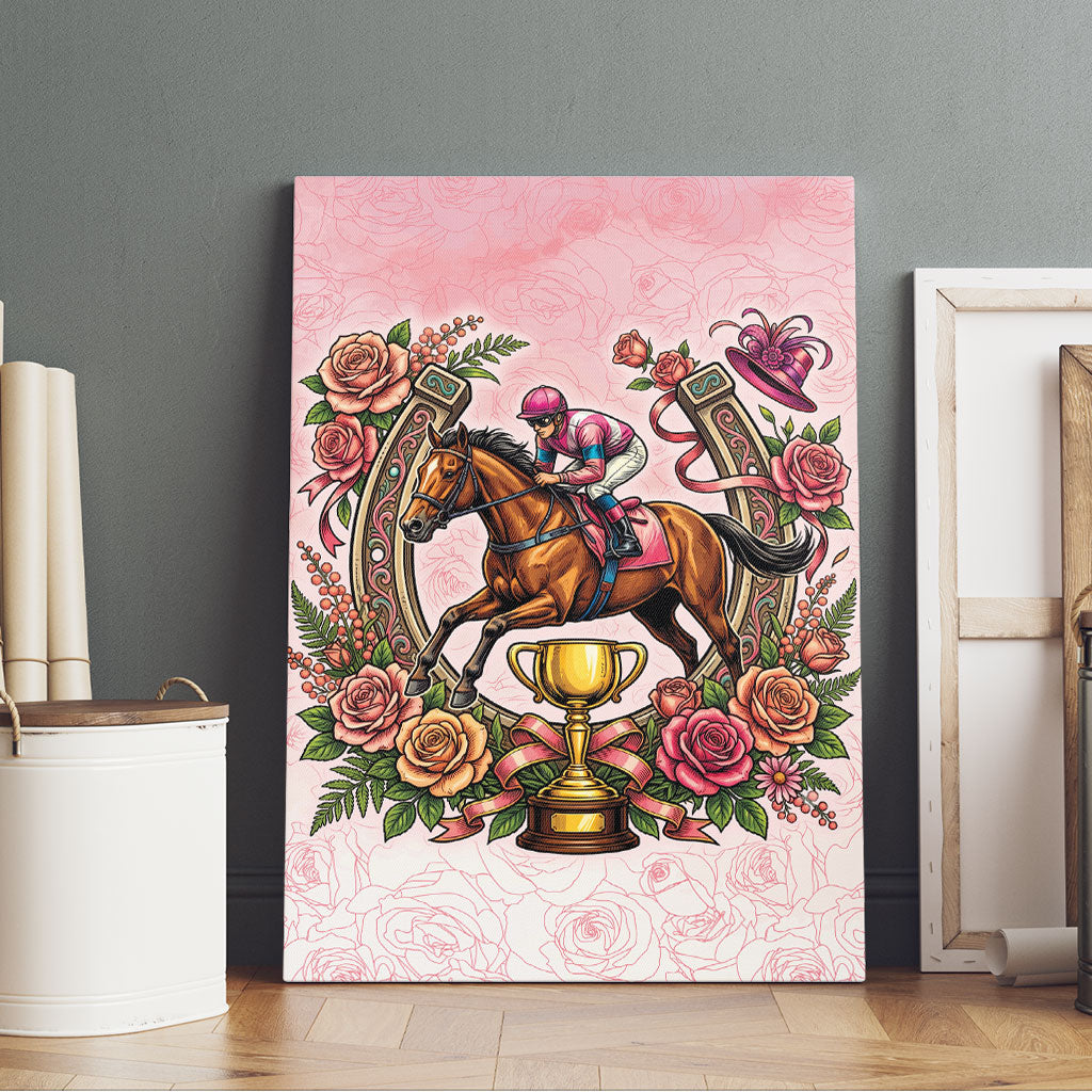 Melbourne Horse Race Canvas Wall Art Aussie Floral Horseshoe Pink Rose