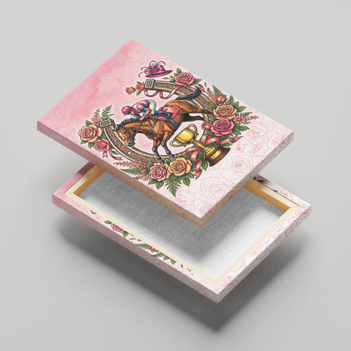 Melbourne Horse Race Canvas Wall Art Aussie Floral Horseshoe Pink Rose