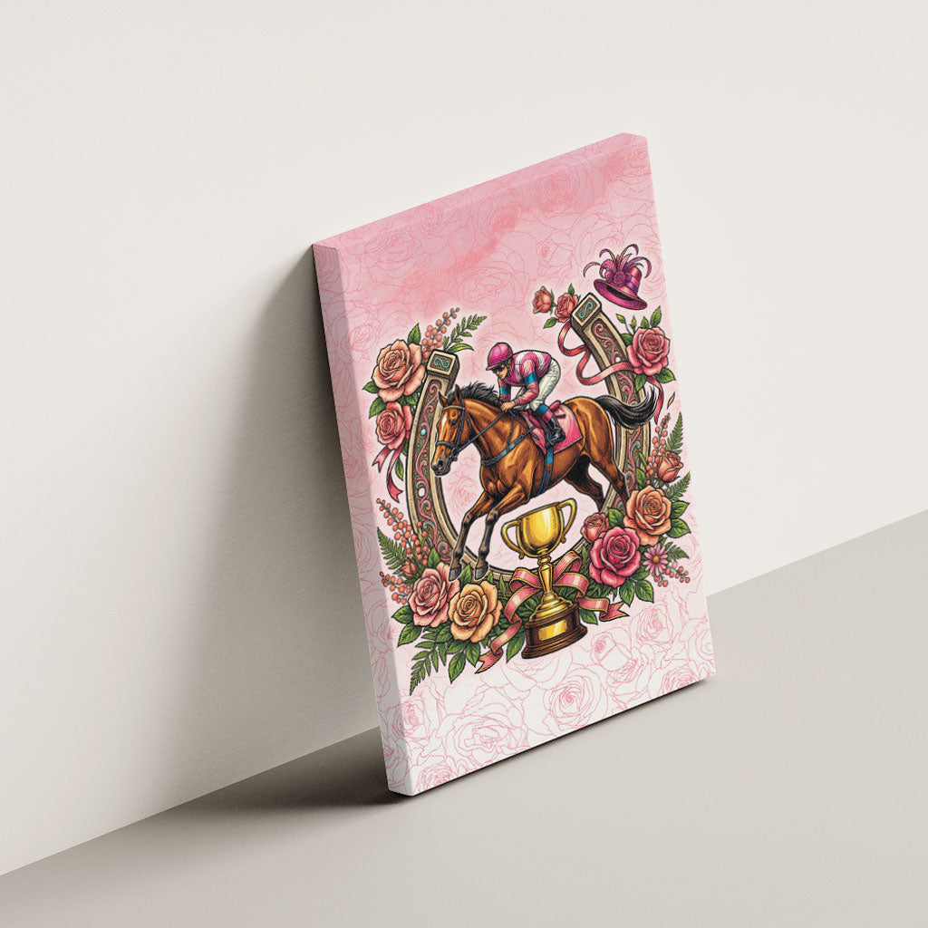 Melbourne Horse Race Canvas Wall Art Aussie Floral Horseshoe Pink Rose