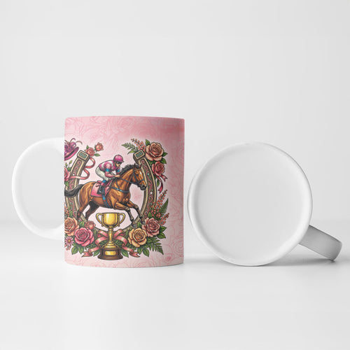 Melbourne Horse Race Ceramic Mug Aussie Floral Horseshoe Pink Rose