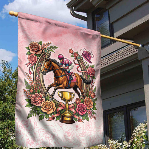 Melbourne Horse Race Garden Flag Aussie Floral Horseshoe Pink Rose