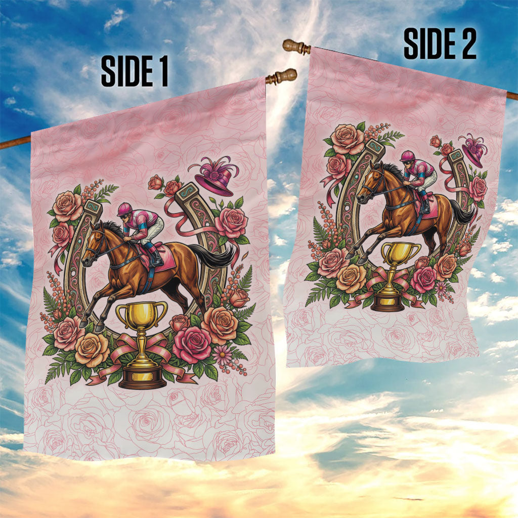 Melbourne Horse Race Garden Flag Aussie Floral Horseshoe Pink Rose