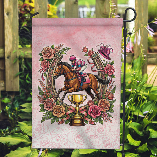 Melbourne Horse Race Garden Flag Aussie Floral Horseshoe Pink Rose