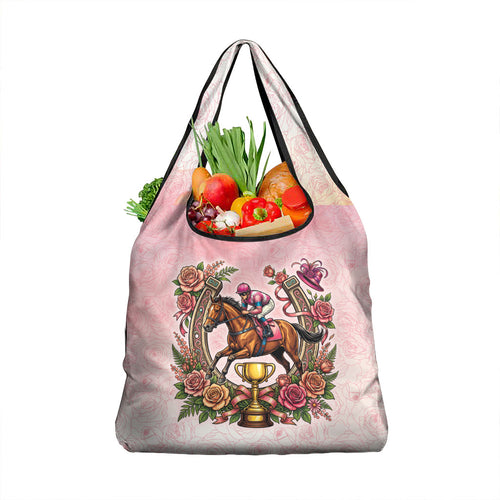 Melbourne Horse Race Grocery Bag Aussie Floral Horseshoe Pink Rose