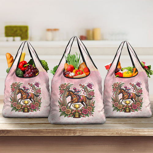 Melbourne Horse Race Grocery Bag Aussie Floral Horseshoe Pink Rose