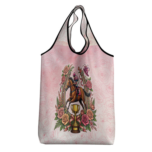 Melbourne Horse Race Grocery Bag Aussie Floral Horseshoe Pink Rose