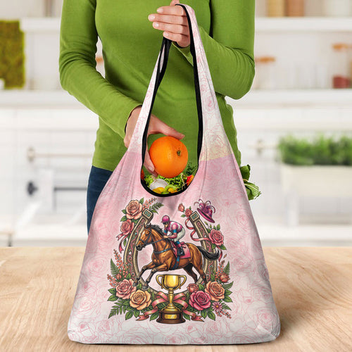 Melbourne Horse Race Grocery Bag Aussie Floral Horseshoe Pink Rose