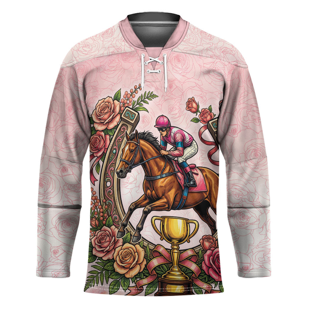 Melbourne Horse Race Hockey Jersey Aussie Floral Horseshoe Pink Rose
