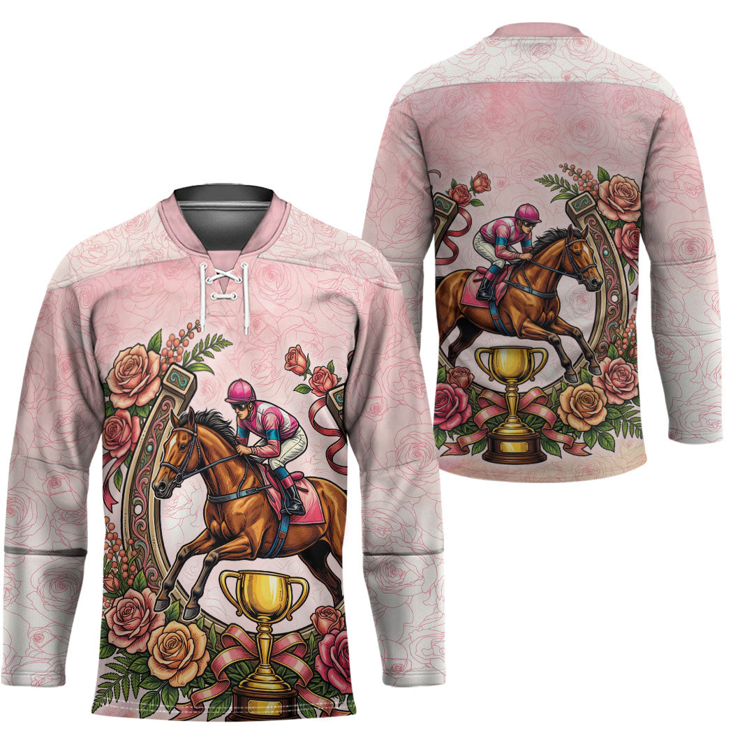 Melbourne Horse Race Hockey Jersey Aussie Floral Horseshoe Pink Rose