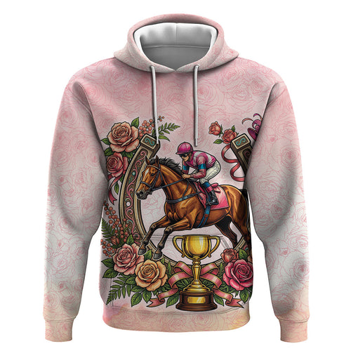 Melbourne Horse Race Hoodie Aussie Floral Horseshoe Pink Rose