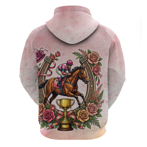 Melbourne Horse Race Hoodie Aussie Floral Horseshoe Pink Rose
