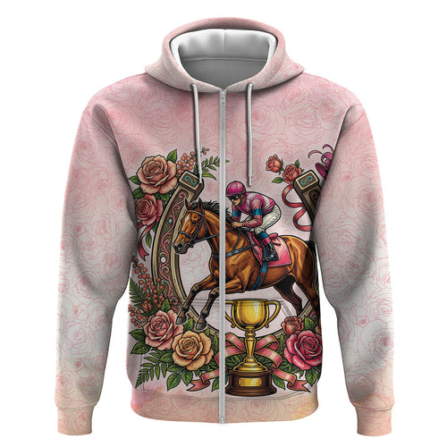 Melbourne Horse Race Hoodie Aussie Floral Horseshoe Pink Rose