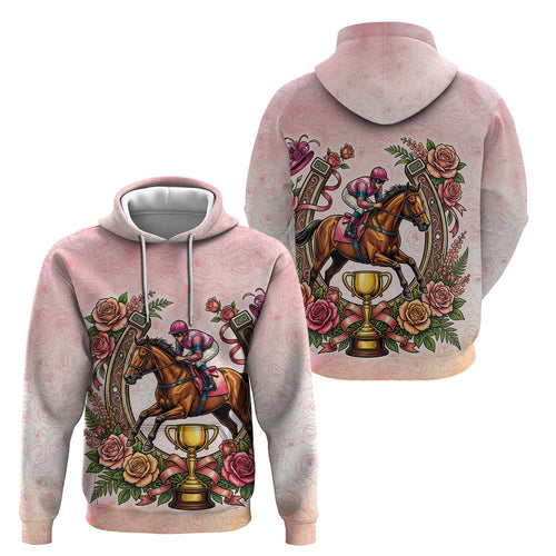 Melbourne Horse Race Hoodie Aussie Floral Horseshoe Pink Rose