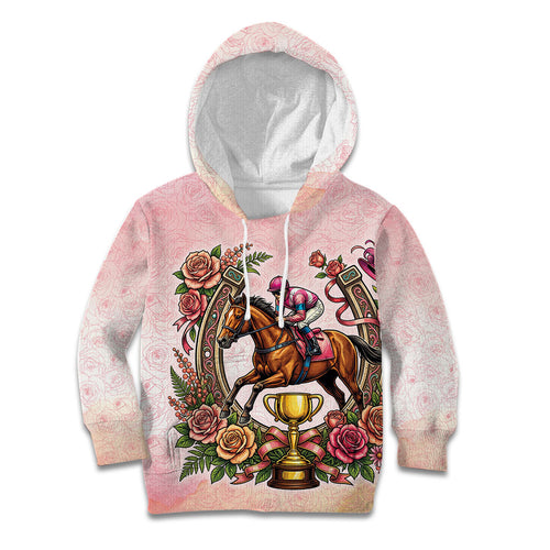 Melbourne Horse Race Kid Hoodie Aussie Floral Horseshoe Pink Rose