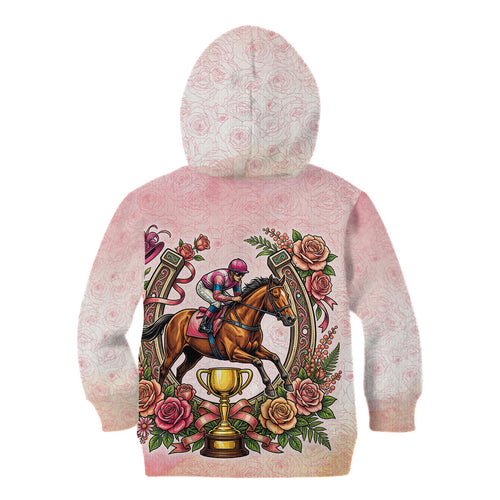 Melbourne Horse Race Kid Hoodie Aussie Floral Horseshoe Pink Rose