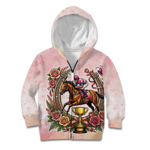 Melbourne Horse Race Kid Hoodie Aussie Floral Horseshoe Pink Rose