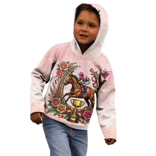 Melbourne Horse Race Kid Hoodie Aussie Floral Horseshoe Pink Rose