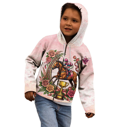 Melbourne Horse Race Kid Hoodie Aussie Floral Horseshoe Pink Rose