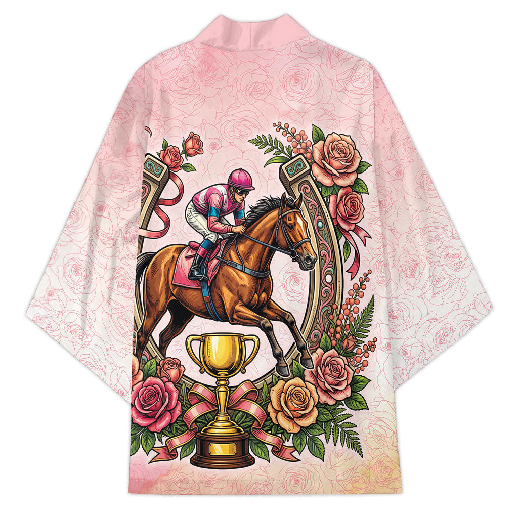 Melbourne Horse Race Kimono Aussie Floral Horseshoe Pink Rose