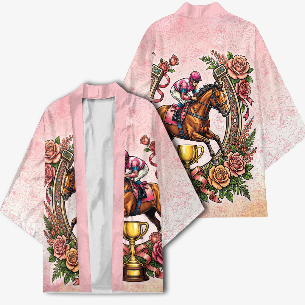 Melbourne Horse Race Kimono Aussie Floral Horseshoe Pink Rose