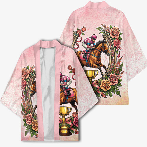 Melbourne Horse Race Kimono Aussie Floral Horseshoe Pink Rose