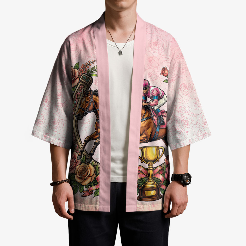 Melbourne Horse Race Kimono Aussie Floral Horseshoe Pink Rose