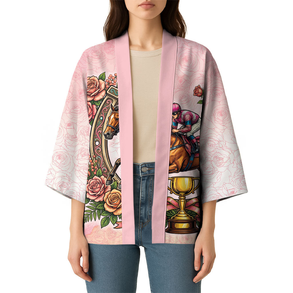 Melbourne Horse Race Kimono Aussie Floral Horseshoe Pink Rose