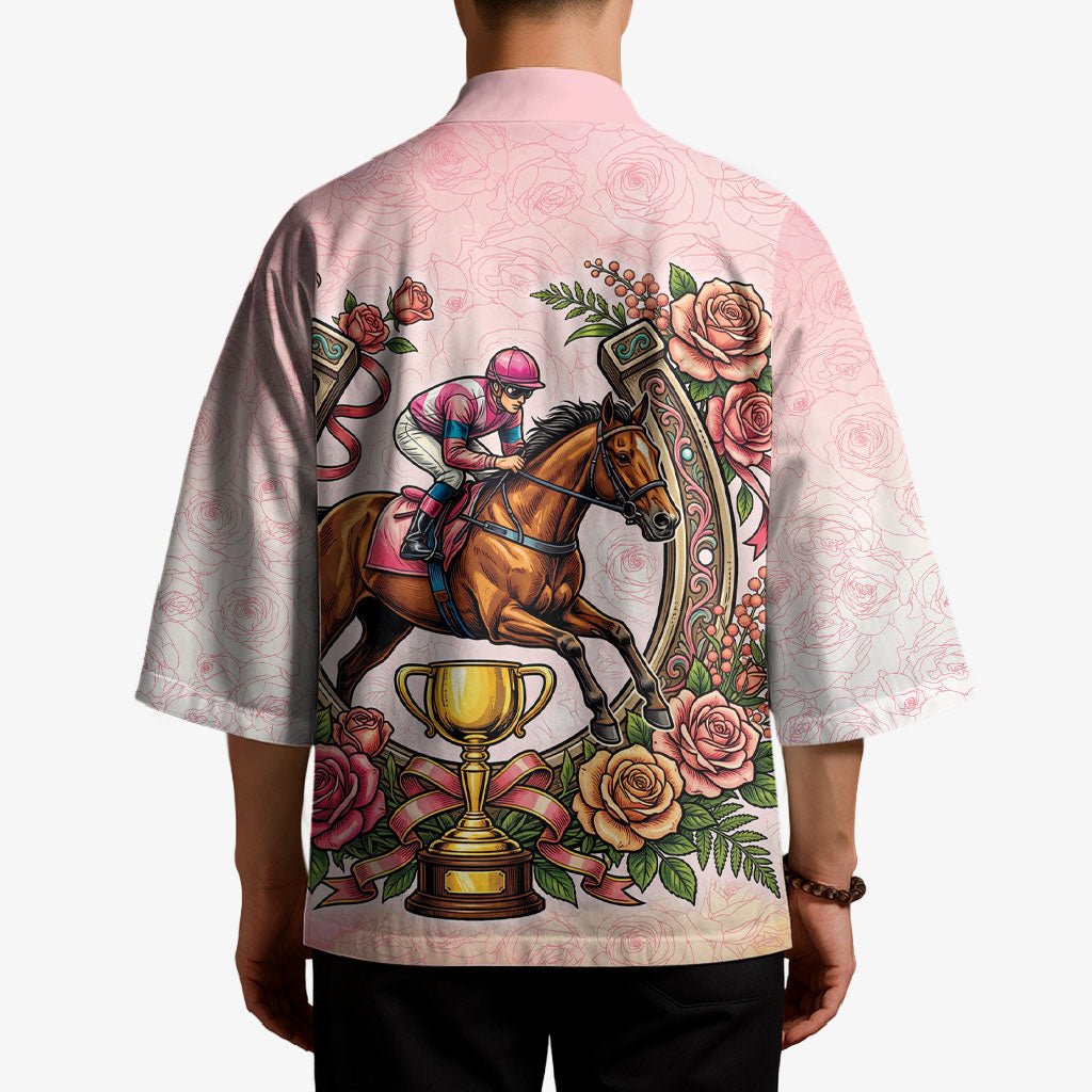 Melbourne Horse Race Kimono Aussie Floral Horseshoe Pink Rose