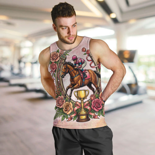 Melbourne Horse Race Men Tank Top Aussie Floral Horseshoe Pink Rose