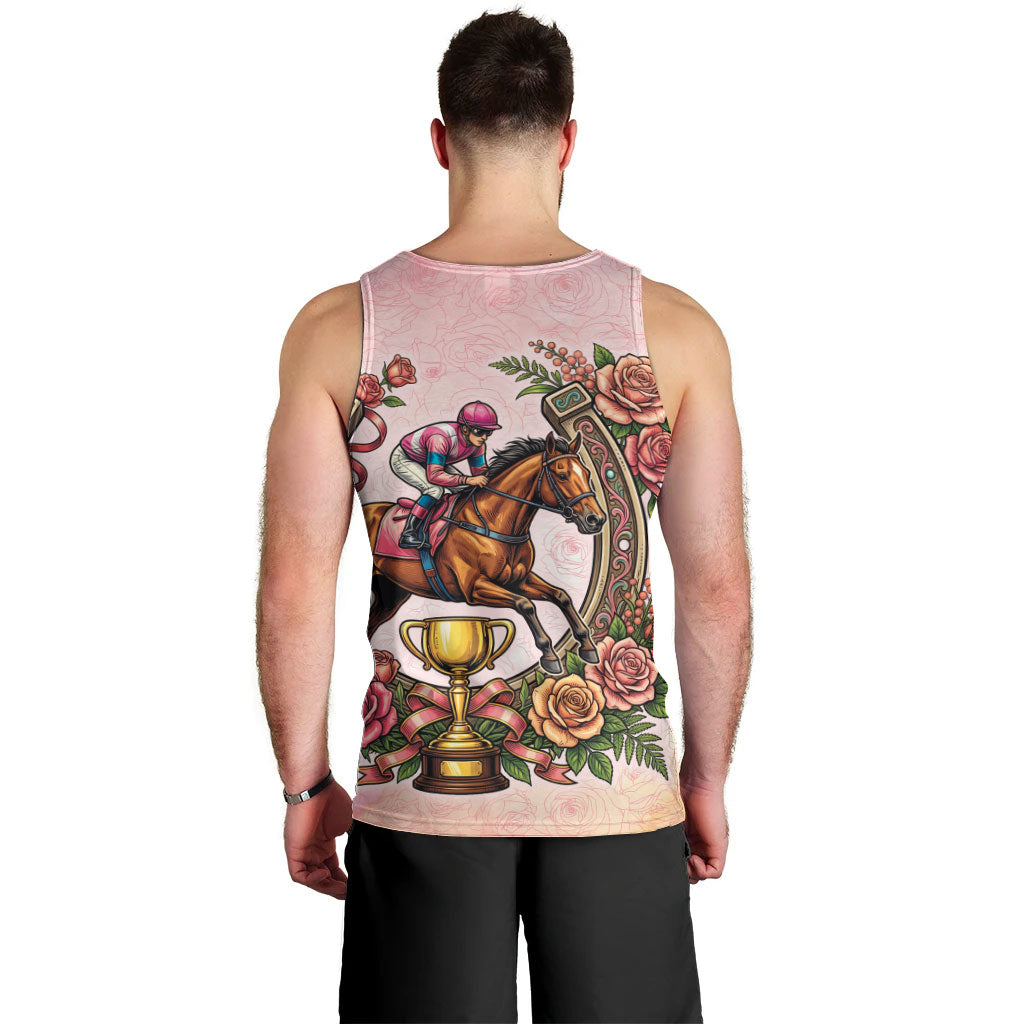 Melbourne Horse Race Men Tank Top Aussie Floral Horseshoe Pink Rose
