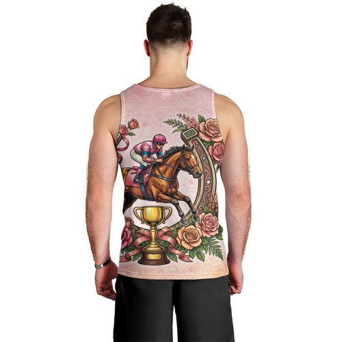 Melbourne Horse Race Men Tank Top Aussie Floral Horseshoe Pink Rose