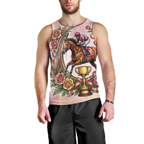 Melbourne Horse Race Men Tank Top Aussie Floral Horseshoe Pink Rose