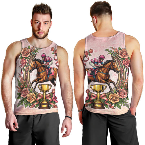 Melbourne Horse Race Men Tank Top Aussie Floral Horseshoe Pink Rose
