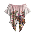 Melbourne Horse Race Off Shoulder Wrap Waist Top Aussie Floral Horseshoe Pink Rose