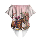 Melbourne Horse Race Off Shoulder Wrap Waist Top Aussie Floral Horseshoe Pink Rose