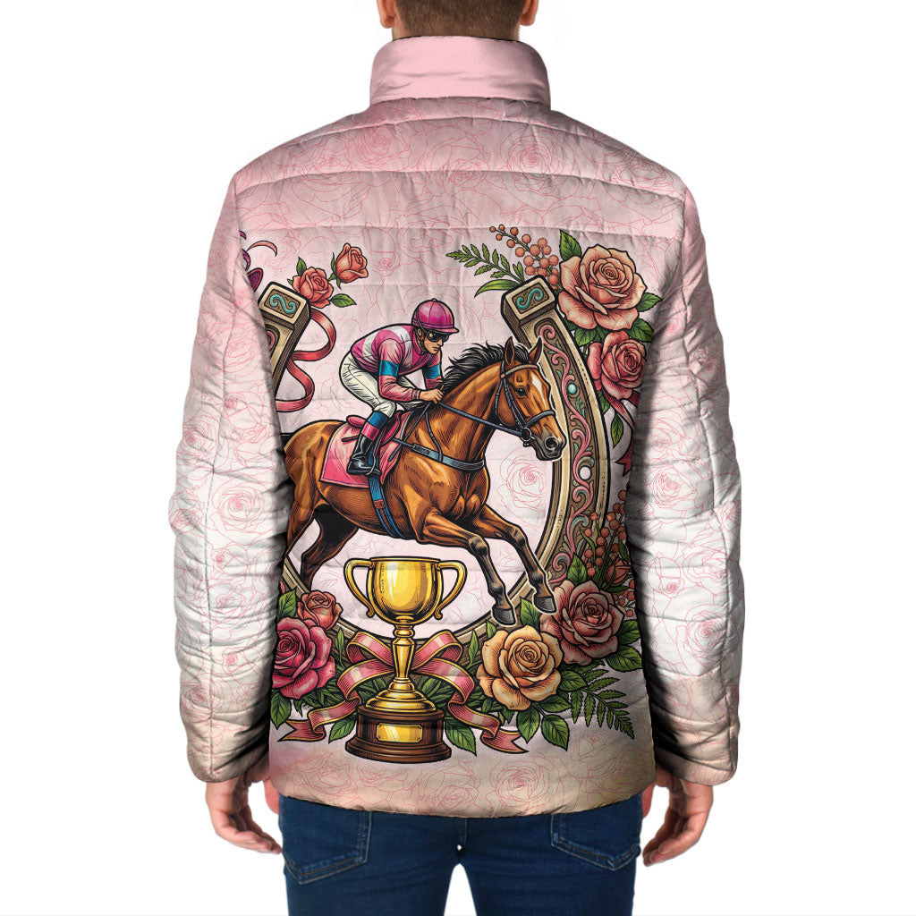 Melbourne Horse Race Padded Jacket Aussie Floral Horseshoe Pink Rose