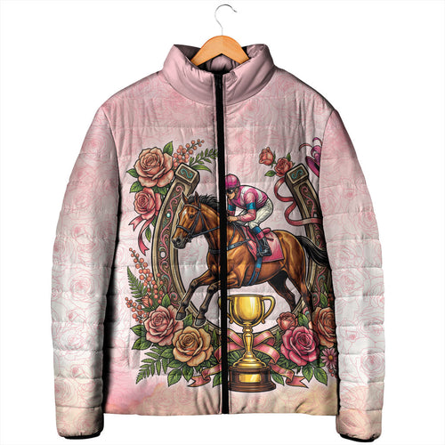 Melbourne Horse Race Padded Jacket Aussie Floral Horseshoe Pink Rose