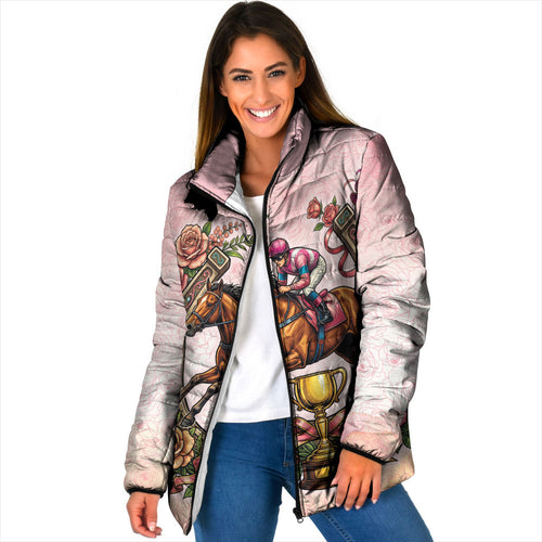Melbourne Horse Race Padded Jacket Aussie Floral Horseshoe Pink Rose