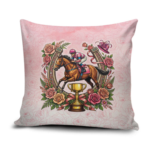 Melbourne Horse Race Pillow Cover Aussie Floral Horseshoe Pink Rose