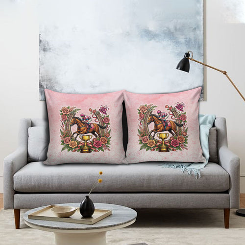 Melbourne Horse Race Pillow Cover Aussie Floral Horseshoe Pink Rose