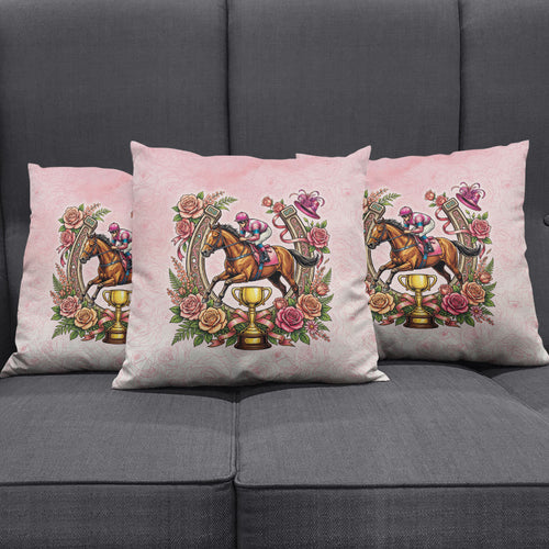 Melbourne Horse Race Pillow Cover Aussie Floral Horseshoe Pink Rose