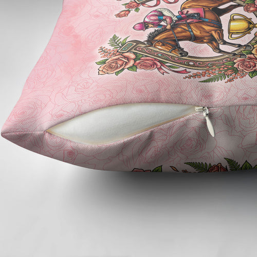 Melbourne Horse Race Pillow Cover Aussie Floral Horseshoe Pink Rose