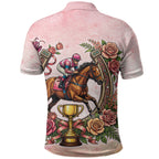 Melbourne Horse Race Polo Shirt Aussie Floral Horseshoe Pink Rose