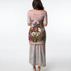 Melbourne Horse Race Puletasi Aussie Floral Horseshoe Pink Rose