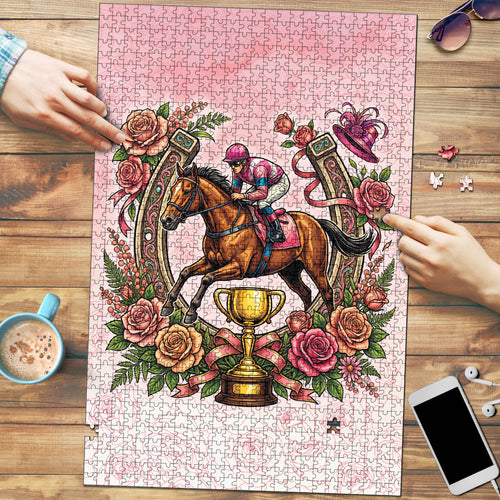 Melbourne Horse Race Puzzle Aussie Floral Horseshoe Pink Rose