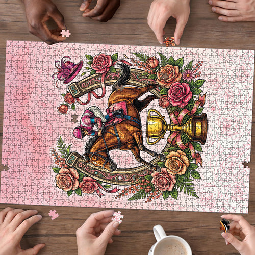 Melbourne Horse Race Puzzle Aussie Floral Horseshoe Pink Rose
